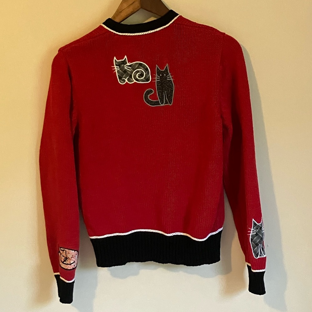 Orvis Red and Black Knit Sweater w/ Cats! - Picture 4 of 6